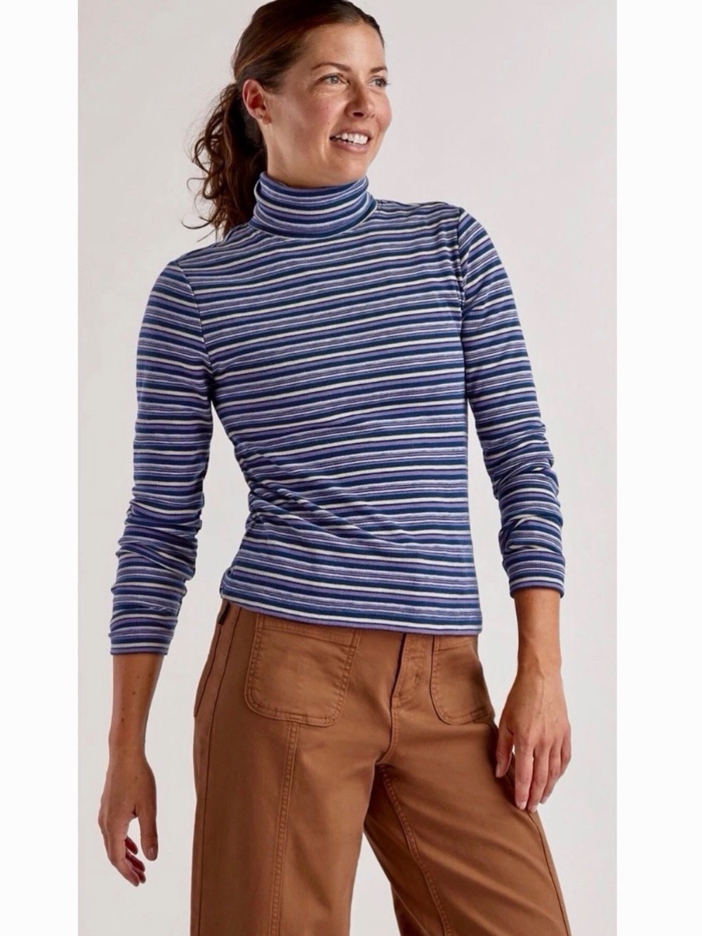 Title Nine Ribbed Striped Turtleneck Top Women’s L Long Sleeve Odor Control NEW!
